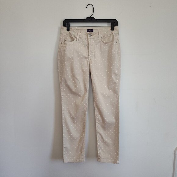 Ladies Petite SZ 2P NYDJ Beige Polka-Dot Ankle Pants - Picture 1 of 5